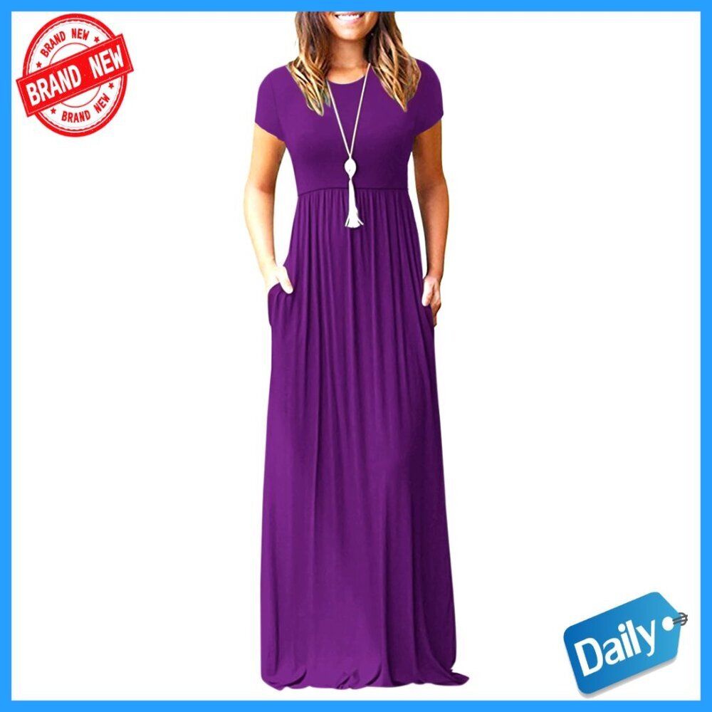 Short Sleeve Maxi Dress with Pockets, Loose Fit, Rayon Blend